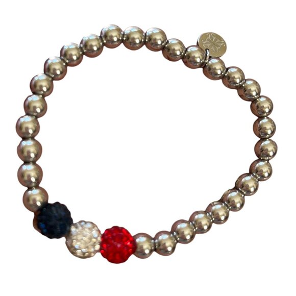Rustic Cuff Stainless and Shambala Pave Beads Stretch Bracelet Logo - Picture 1 of 4